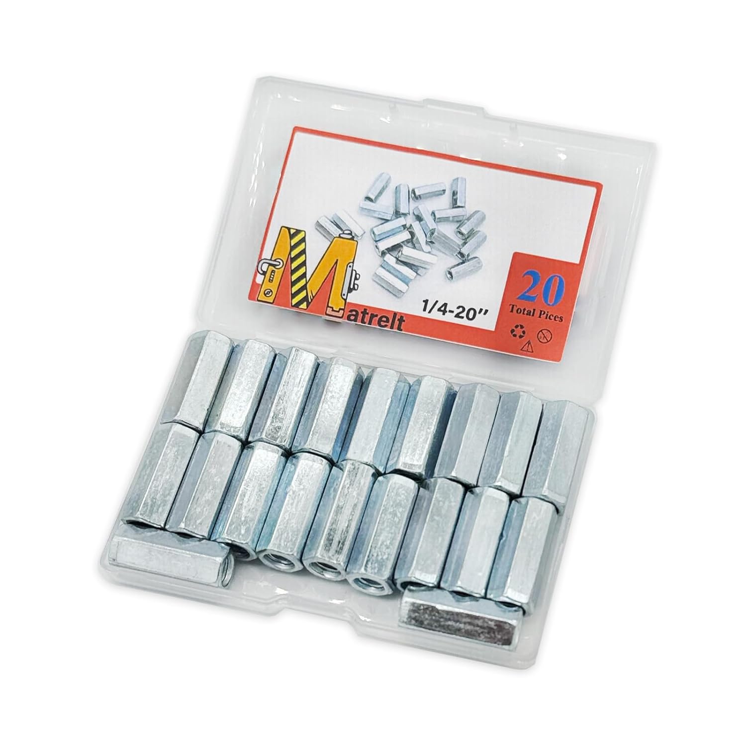20Pcs 1/4"-20 Hex Coupling Nut, Threaded Rods Coupling Nuts Zinc Plating Extended Hexagon Rod Coupling Nuts, Threaded Connectors for Full All Threaded Rod, Eyebolts,Wedge Anchor,Chain Links