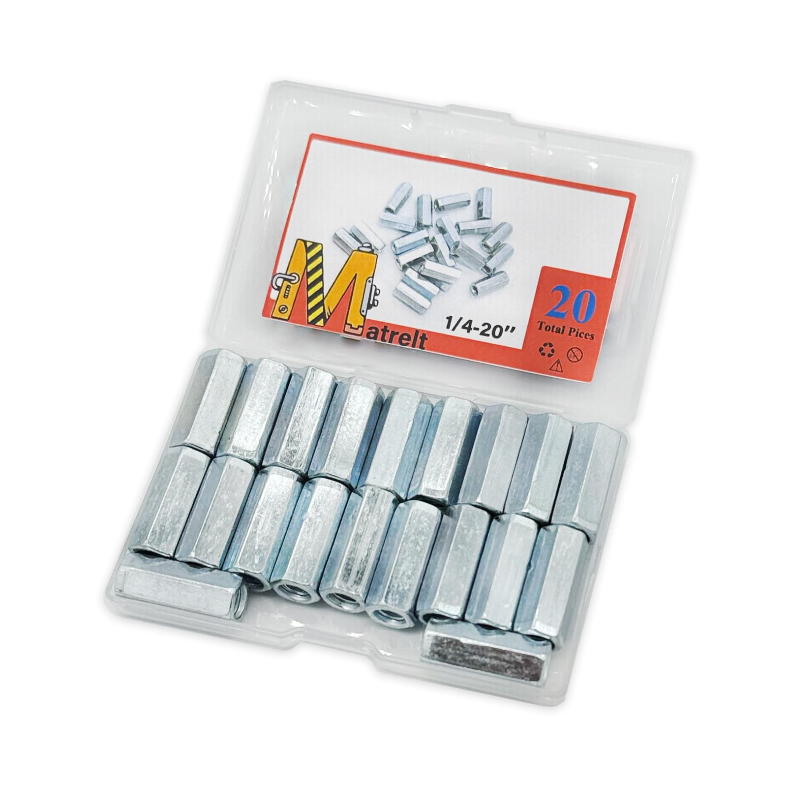 1/4"-20 Coupling Nuts - 20 Pack, Zinc Plated -6