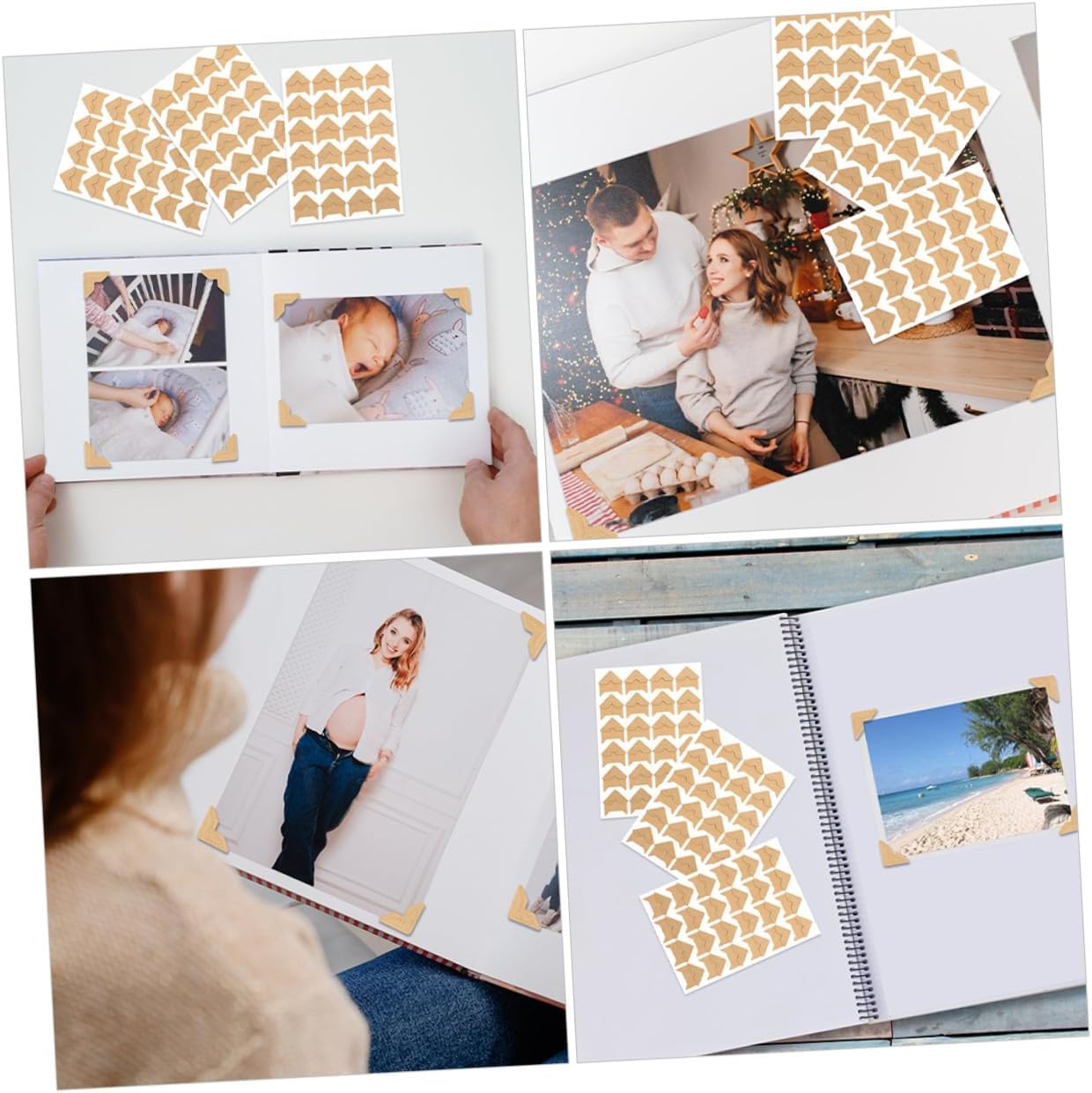 Zerodeko 12 Sheets DIY Photo Corners Stickers for Scrapbooking Self-Adhesive Kraft Paper Picture Corners for Photo Albums Journals and Diaries Easy Peel Stick Edge Protectors for Multiple