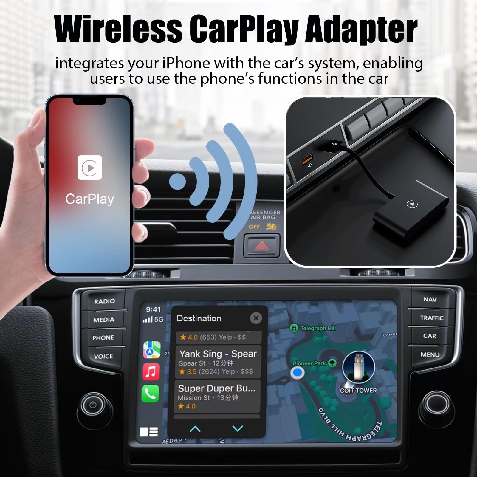 Adattatore wireless CarPlay, compatibile con Apple CarPlay, adattatore wireless UK, dongle Bluetooth Car Play per auto cablato di fabbrica, per auto dal 2015 iPhone 6 e superiori iOS 10 e superiori