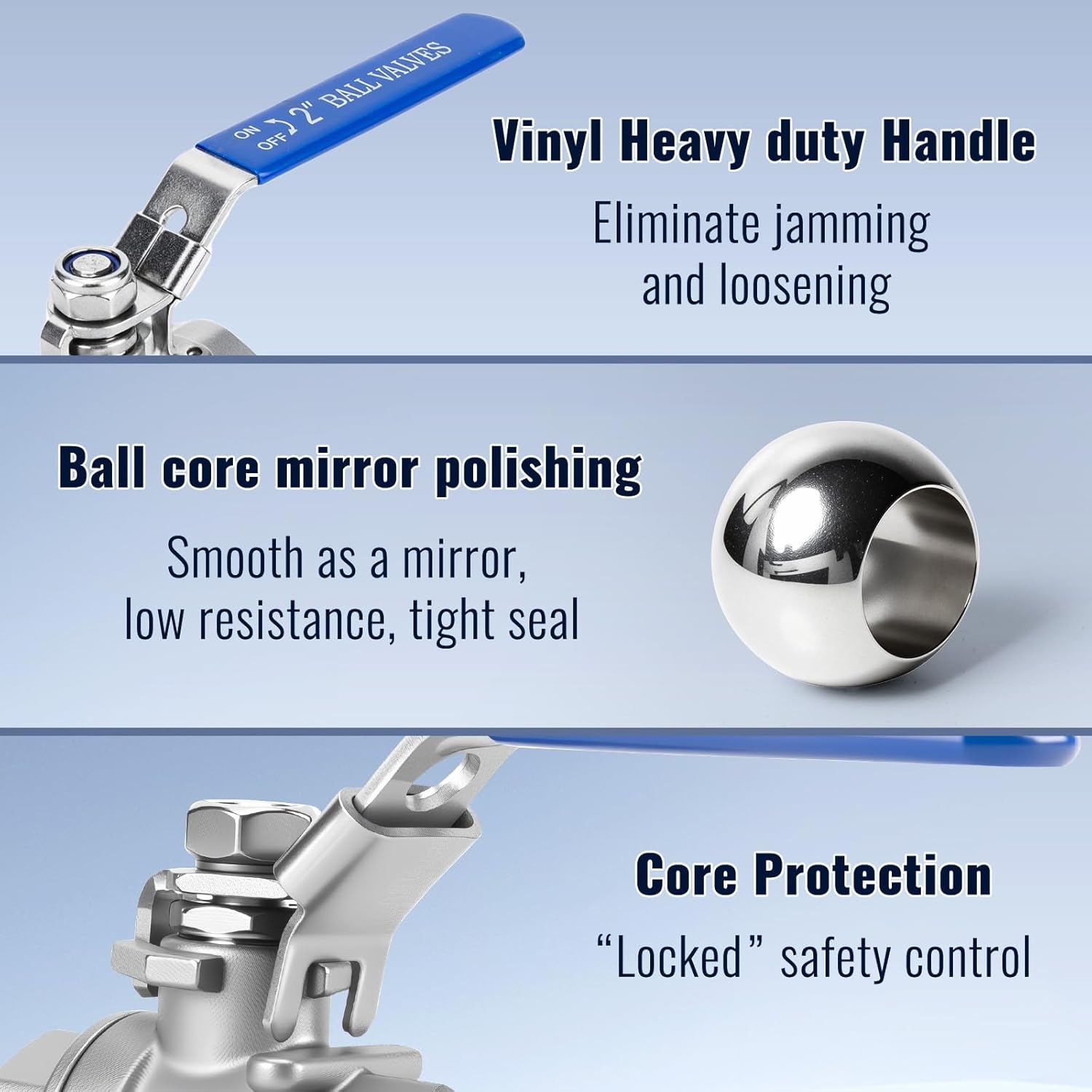 2 Pack 2" Ball Valves NPT Female Valve 304 Stainless Steel Full Port Locking Ball Valve Handle, Heavy Duty Shut Off Valve for Home and Industrial (2 Inch)