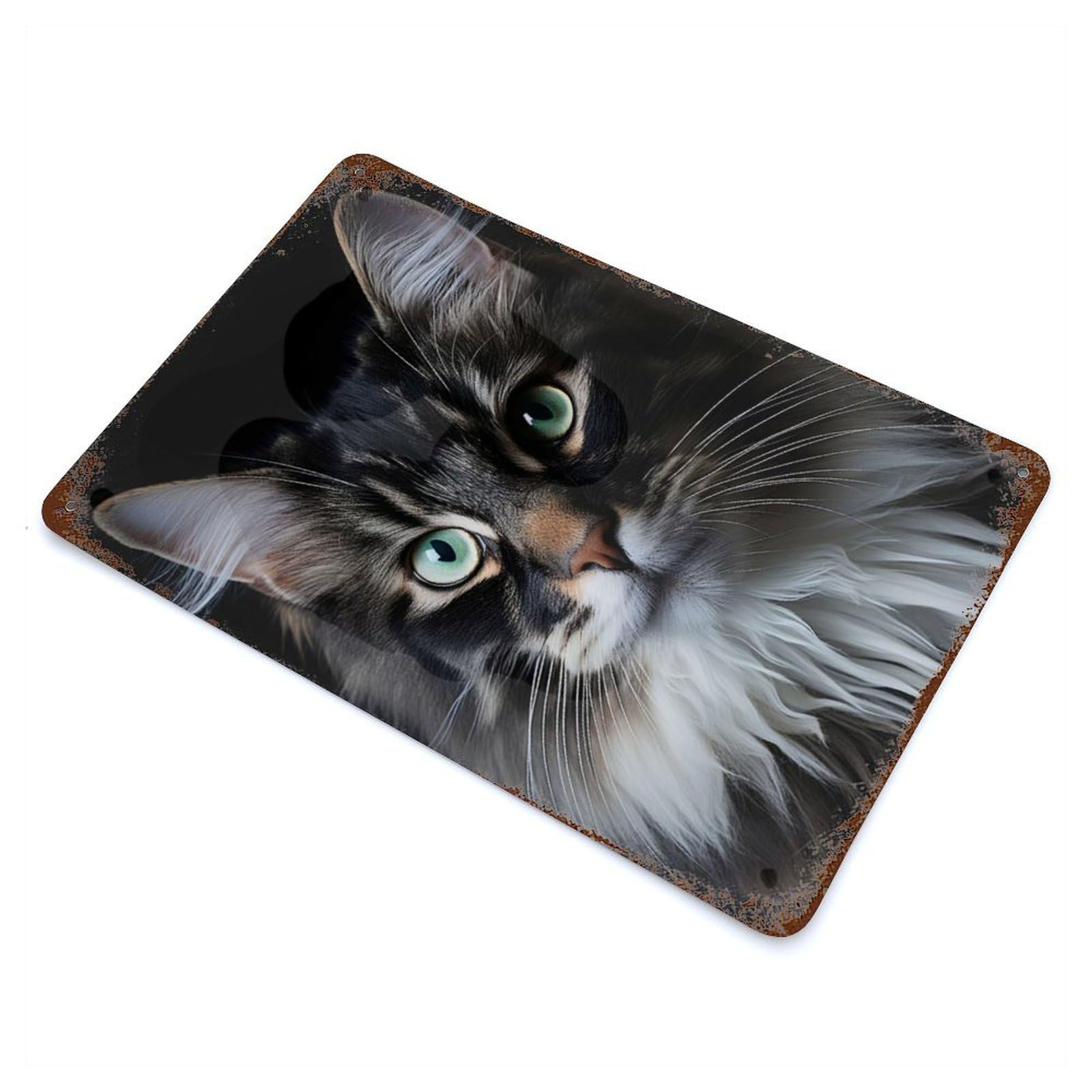 Retro Metal Sign with Cool Cat Portrait Design 11.8"x7.9", for Living Room, Hallway And Home Decor, Farmhouse Wall Decor