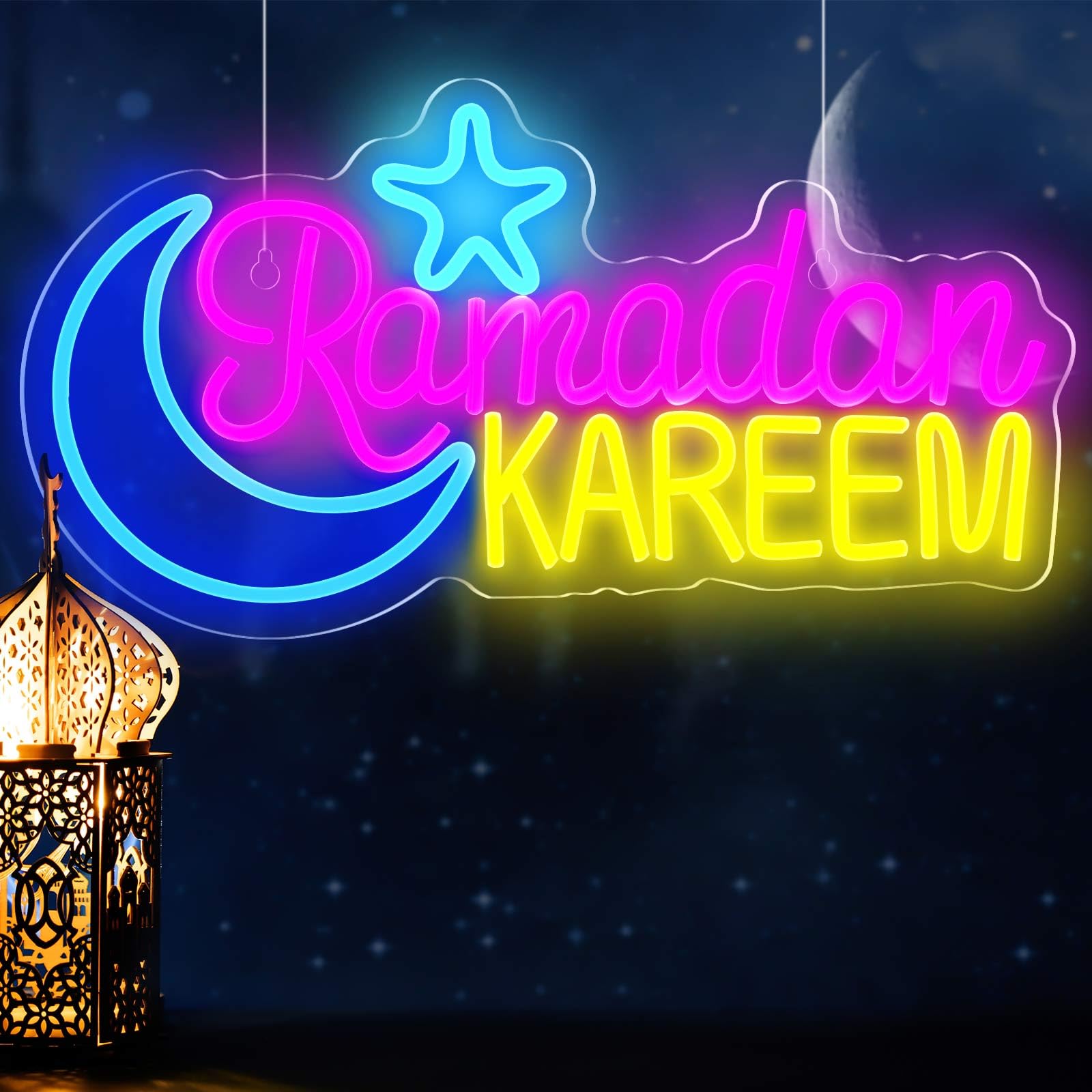 Glooglitter Ramadan Kareem Insegna al neon grande Eid Mubarak Decorazione per la casa Decorazione per le vacanze islamiche Ramadan Mubarak Decorazione al neon Segno Luce al Neon Ramadan Celebrazione