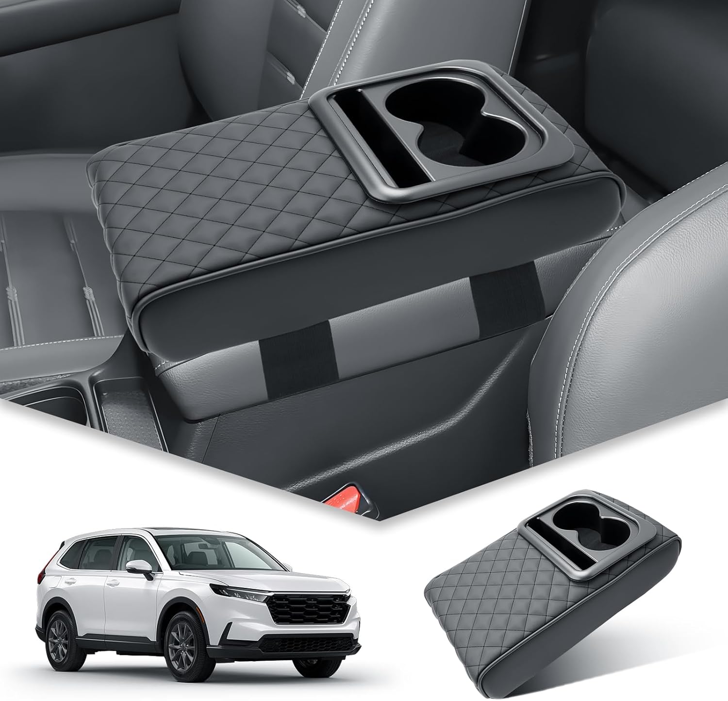 BIBIBO 2026 CRV Center Console Arm Rest Cover for 2026 Honda CR-V (LX/EX/Sport Hybrid/EX-L/TrailSport Hybrid/Sport-L Hybrid) Pillow Memory Foam Car Armrest Cushion with Cup Holder & Phone Holder