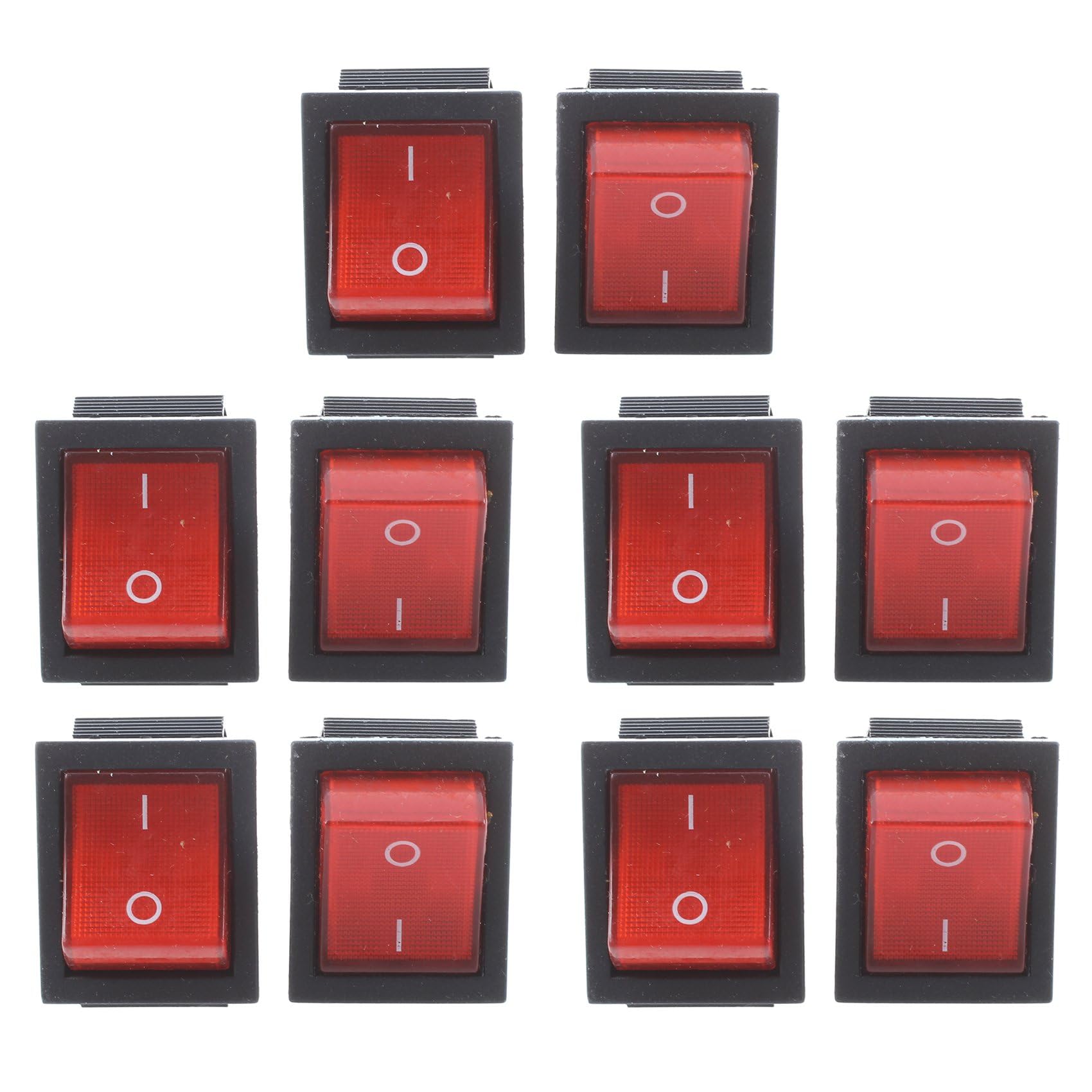 Jnchdghwa As Shown 16A/250Vac 20A/125Vac Red Indicator Light 4 Pin On/Off Dpst Rocker Switch 10 Pcs