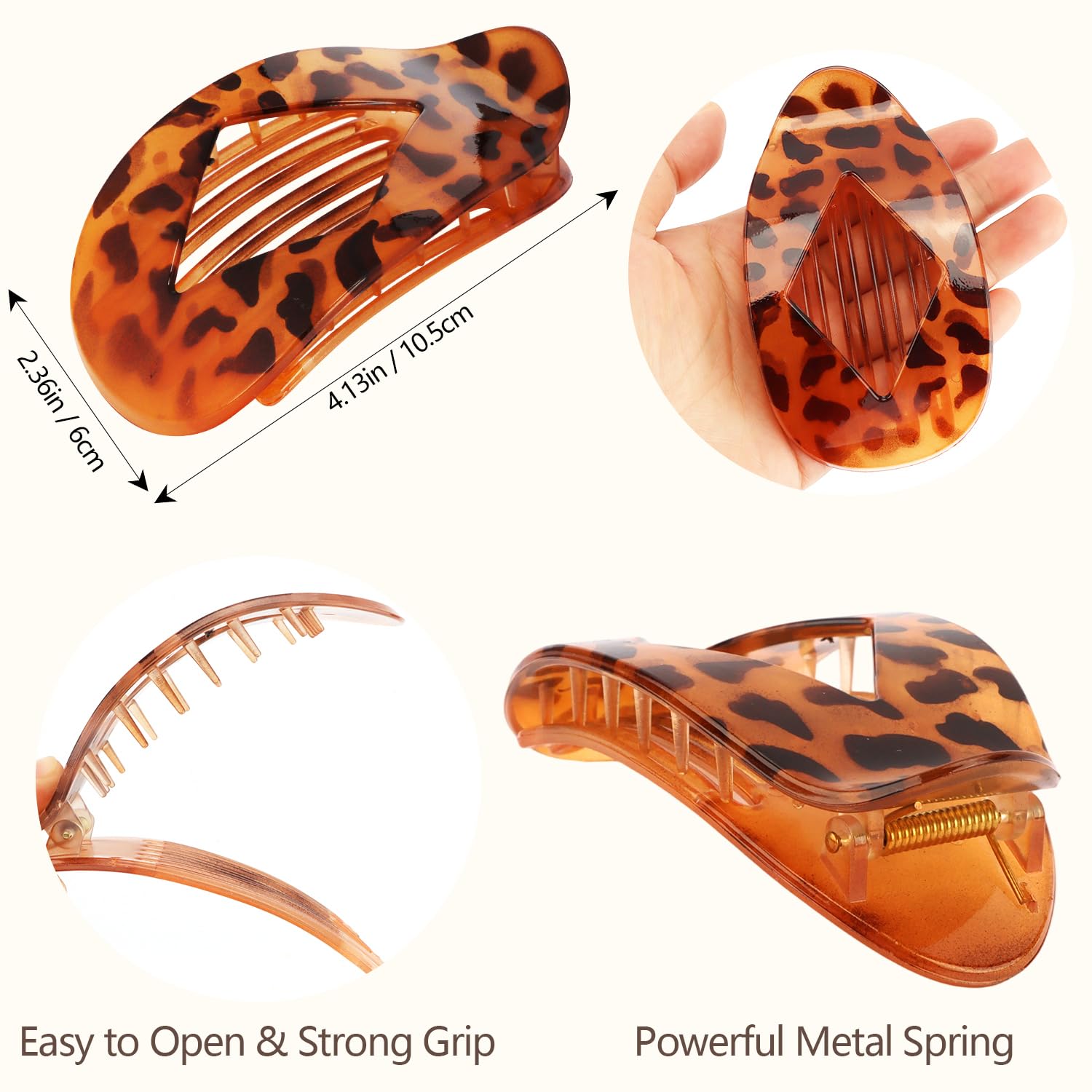 Flat Hair Clips Duckbill Large Claw Clips for Thick Medium Thin Hair 5Pcs Non Slip French Barrettes Accessories for Women Girls Oval Round Leopard Tortoise Shell - Image 6