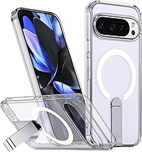 QYFCOU Case for Google Pixel10 Pro XL, Magnetic Mobile Phone Case with Stand, Compatible with MagSafe, Military Shockproof Anti-Scratch Protective Case (Transparent)