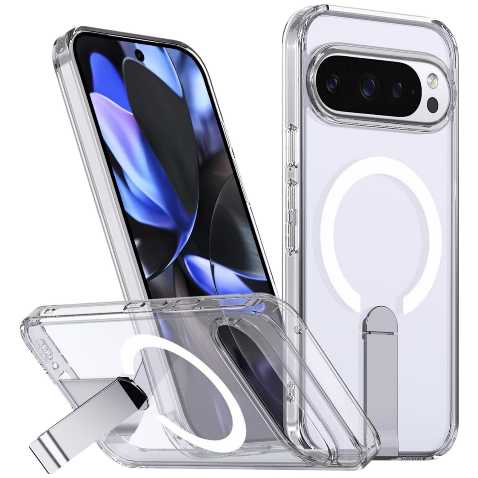 QYFCOU Case for Google Pixel 10 Pro XL Magnetic Cover with Hidden Stand, Compatible with MagSafe, Military Protection Shockproof Anti-Scratch Cover – Transparent Google Pixel 10 Pro XL Transparent/Green