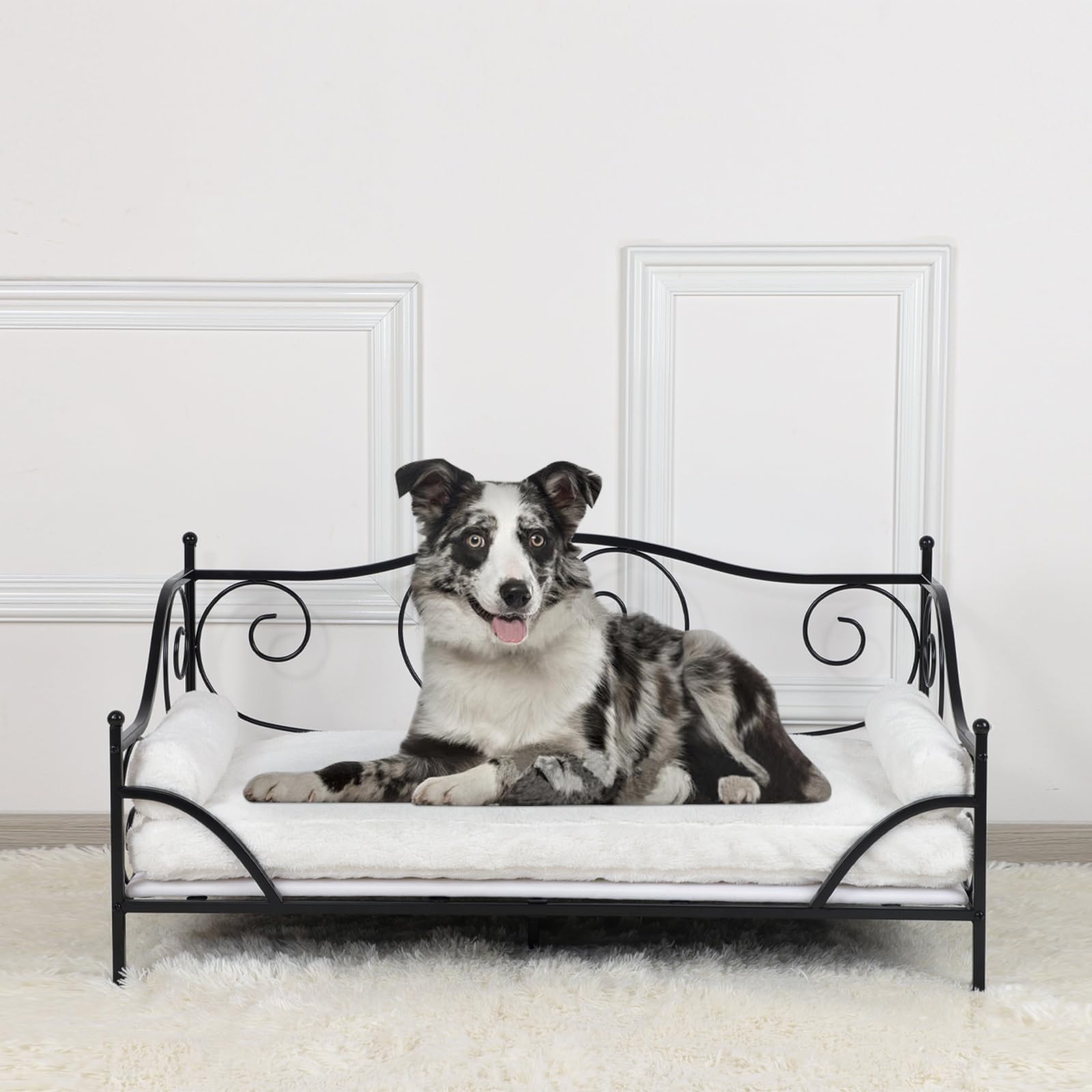 Pet Bed, Dog Bed with Metal Frame and Detached White