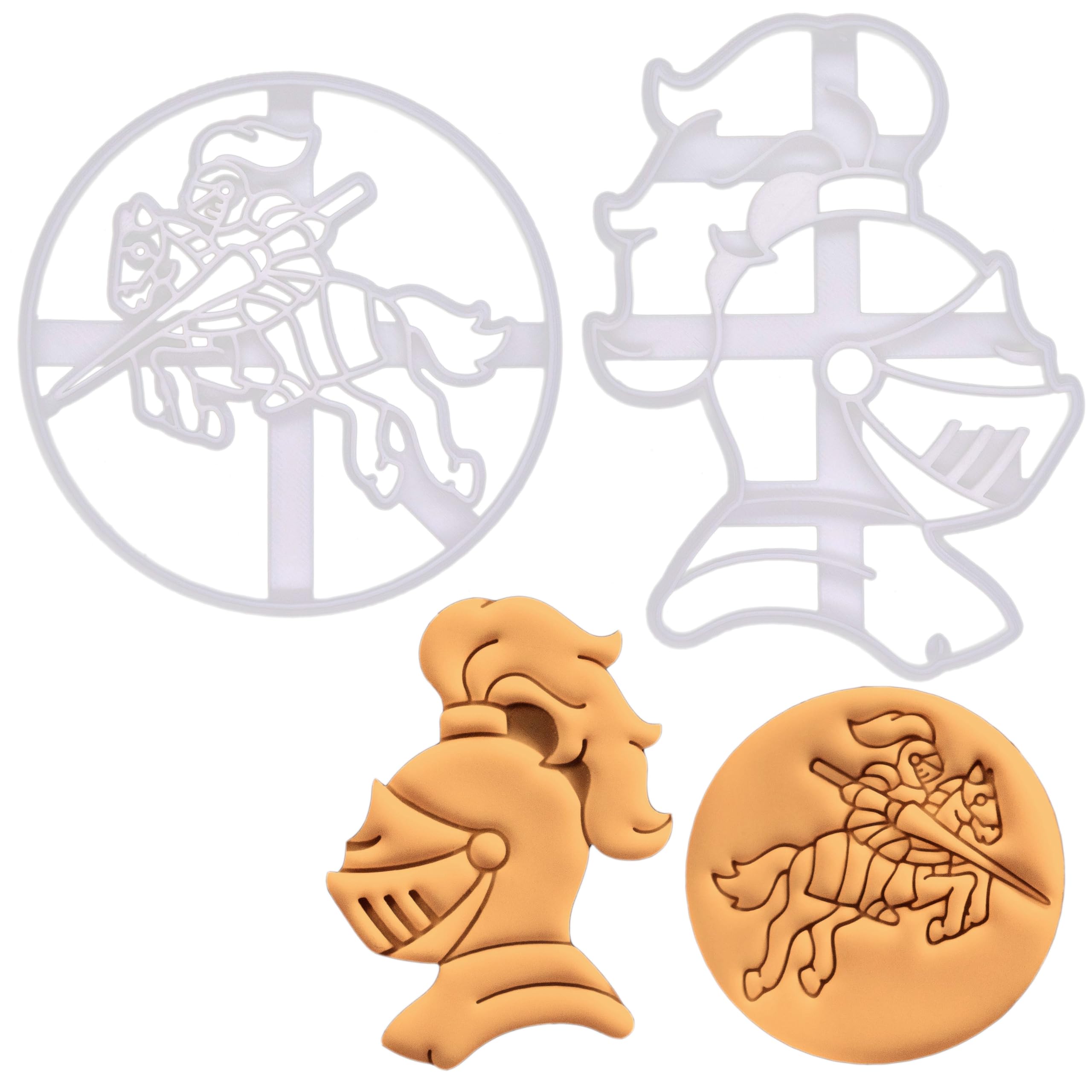 BAKERLOGY Set de 2 Emporte-pièce Chevalier Réaliste (Motif: Casque de Chevalier avec Plumage et Chevalier à Cheval)