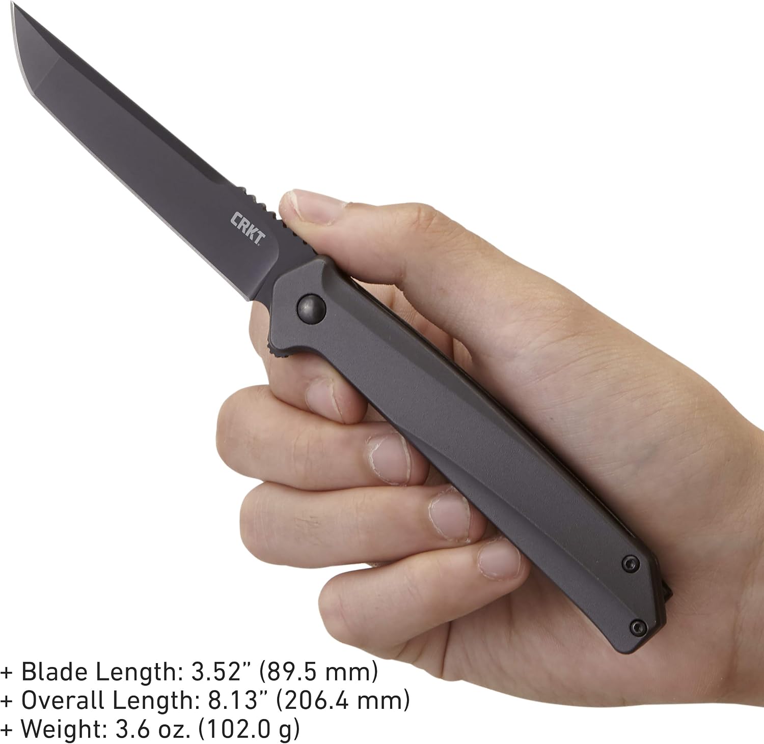 CRKT Helical EDC Folding Pocket Knife: Everyday Carry, Black Modified Tanto, D2 Steel, Flipper Open, Liner Lock, Aluminum Handle, Deep Carry Pocket Clip K500GKP , Gray , 3.52 in