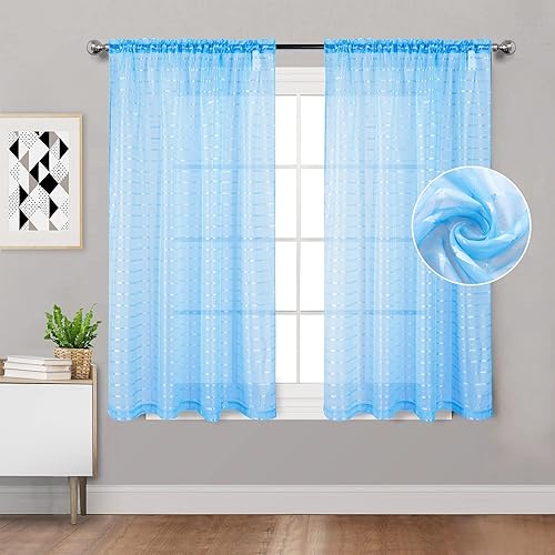 Tony's collection Cortinas traslúcidas color azul bebé para sala de estar de 63 pulgadas de largo, 2 paneles de cortinas de ventana para baño,