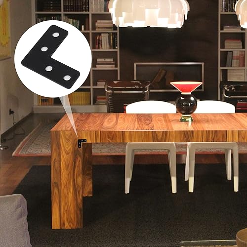 Miniatura 6 de BokWin 20 placas de reparación, soportes de esquina en forma de L, soportes de esquina planos negros para madera de 1.57 x 1.57 pulgadas  1.575 x