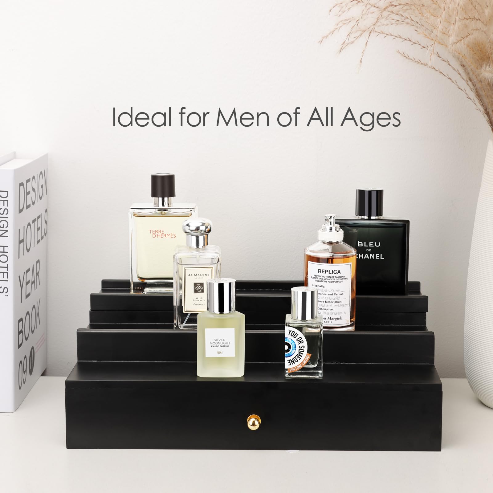 Fragrance Rack BRATEAYA Cologne Organizer for Men Dresser, Wooden Cologne Stand Black ...