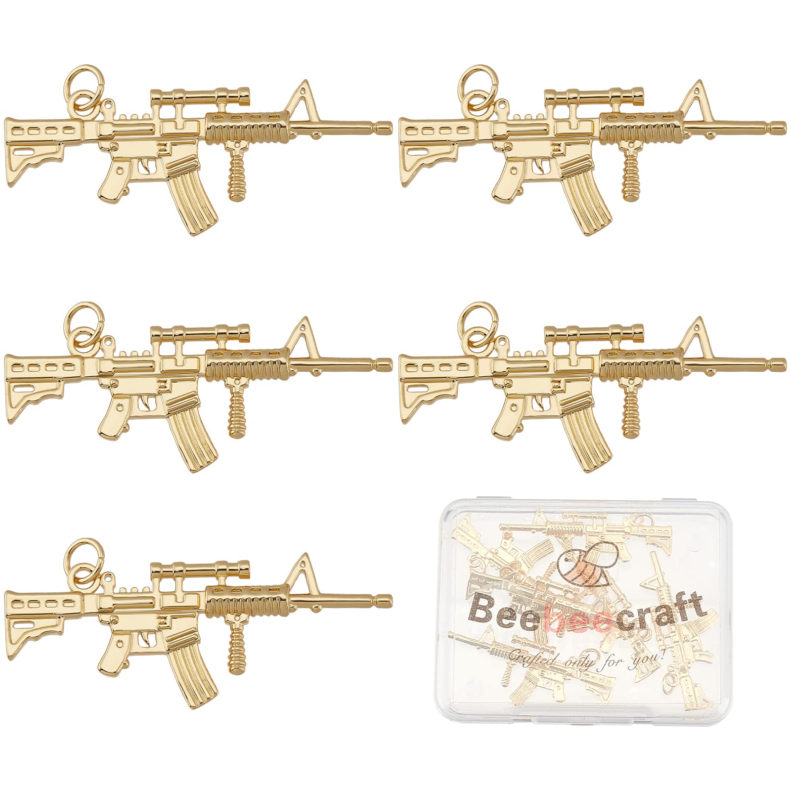 Beebeecraft 8Pcs/Box Gun Weapon Charm 18K Gold Plated Assault Rifle Pendants Craft Supplies for DIY Bracelet Jewelry Finding Making
