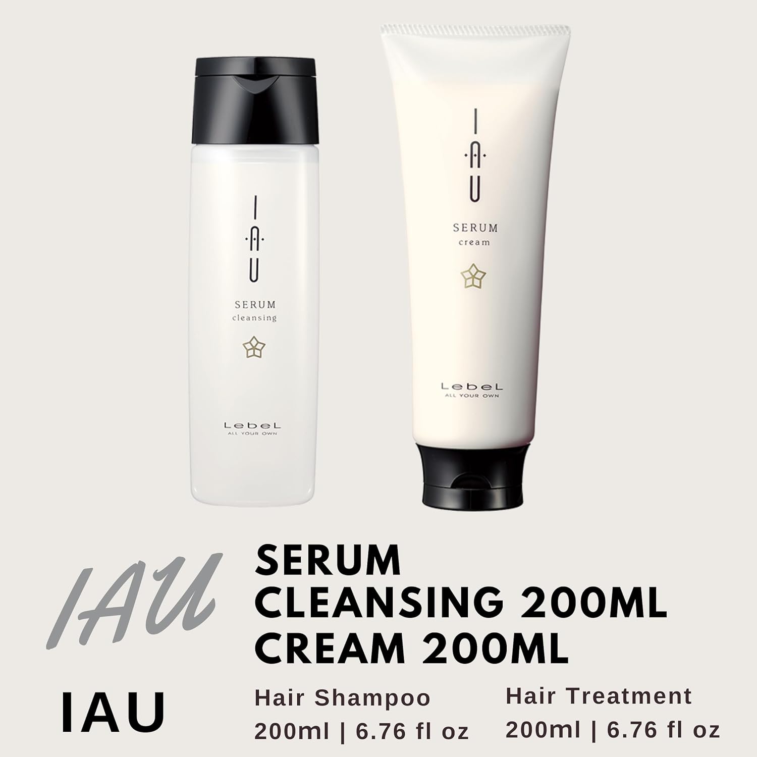 Lebel IAU Serum Cleansing Hair Shampoo 200ml & Lebel IAU Serum Cream 200ml Set (Green Tea Set)