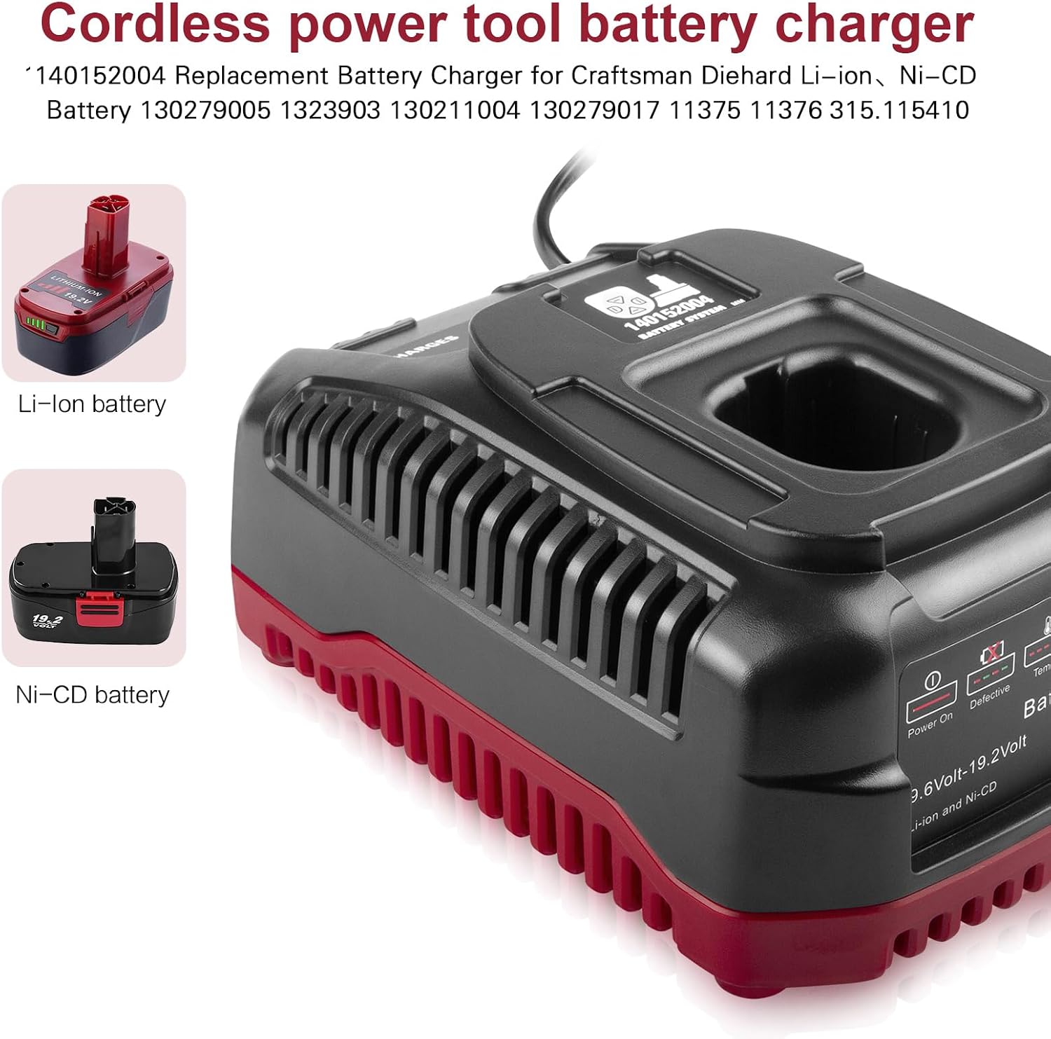 19.2V Quick Charger (Dual-Chemistry) for Craftsman Tools 19.2-Volt C3 XCP Ni-Cad Diehard Battery Charger image 4