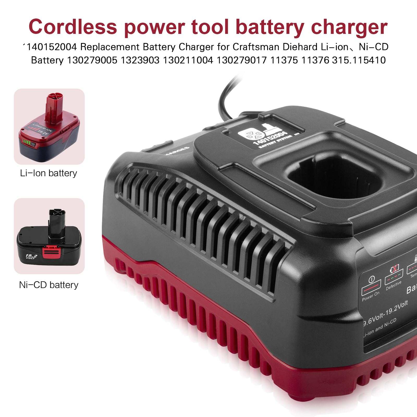 Caricatore rapido da 19,2 V (doppia chimica) per utensili Craftsman 19,2 volt C3 XCP ioni di litio e Ni-Cad Diehard Caricabatterie