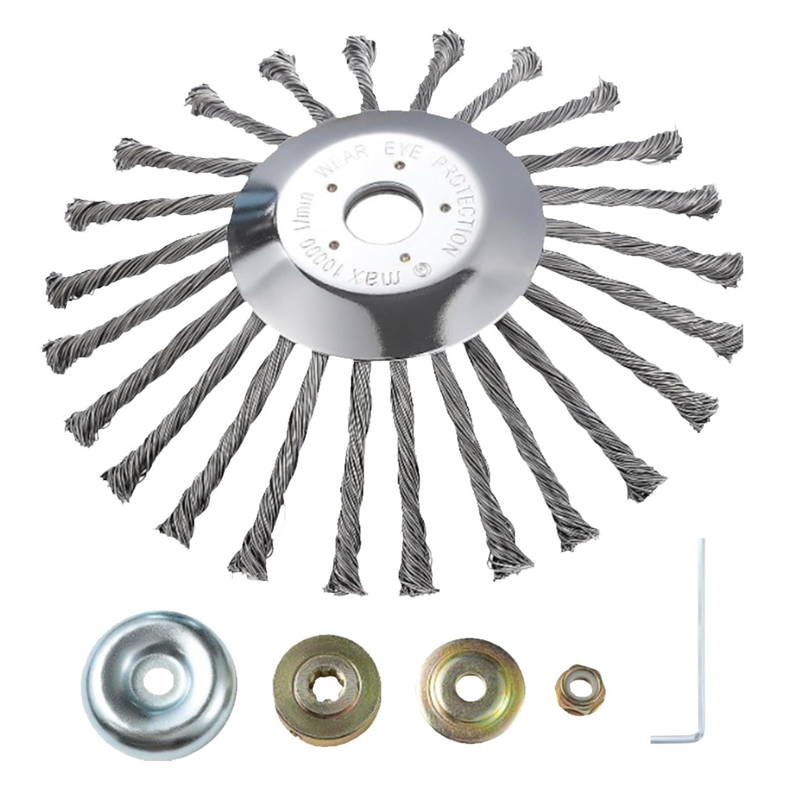 Genérico Rueda de Alambre de Acero, Compatible con cortacésped, Cabezal Cortador de Cepillo Universal for deshierbe, Herramienta de Limpieza for Eliminar óxido(10in with Adapter)