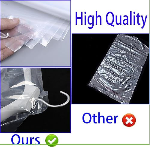 Miniatura 4 de Paquete de 15 fundas de plástico transparente (24 x 60 pulgadas), bolsas de tintorería, fundas para ropa colgantes, bolsas transparentes para ropa,