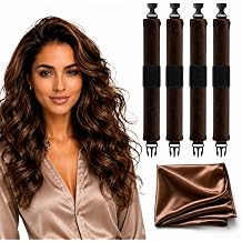 4 Pcs Upgraded Heatless Curls Overnight - Flexi Overnight Blowout Rods, Heartless Hair Curlers to Sleep In Velvet Heatless Curling Jumbo Rods with Velcro for Long & Short Hair