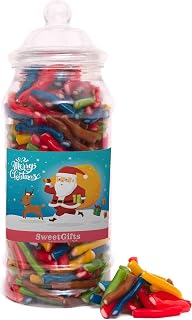 Sweet Gifts Christmas Sweets Jars - Mini Assorted Pencils - Christmas Santa Label - Medium Jar - 750grams