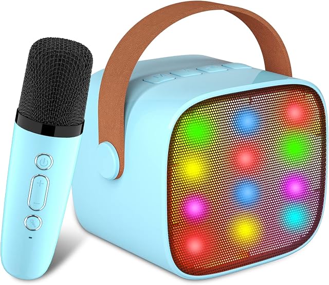 BONAOK Karaoke Machine Toy for Adults and Kids,Portable Bluetooth Karaoke Machine with Light, Rechargeable Wireless Karaoke Music Player Gift for Child, Wireless Karaoke Speaker System for Party(Blue)