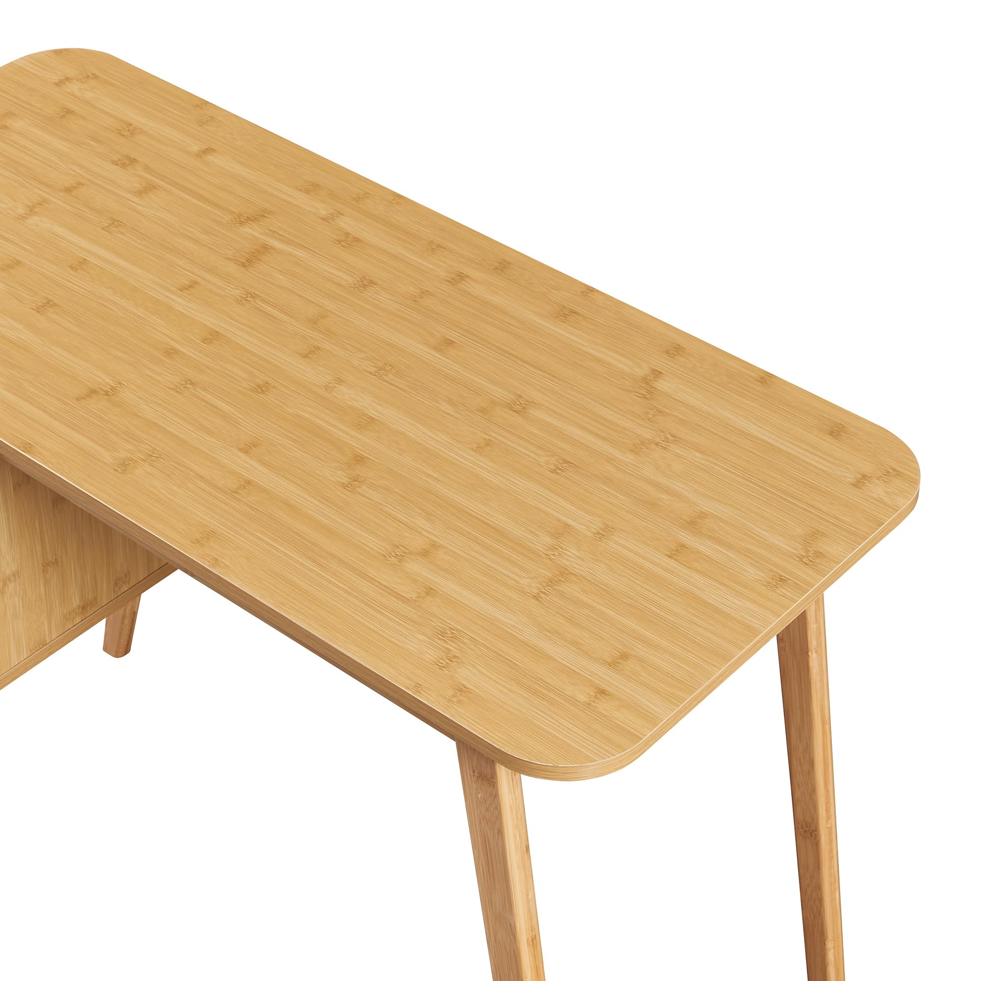 [en.casa] Escritorio Pequeño Tysvær con Compartimento con Puerta Corredera Mesa de Escritorio para Oficina Despacho Estudio MDF Bambú 75 x 105 x 48 cm - Natural/Blanco Crema