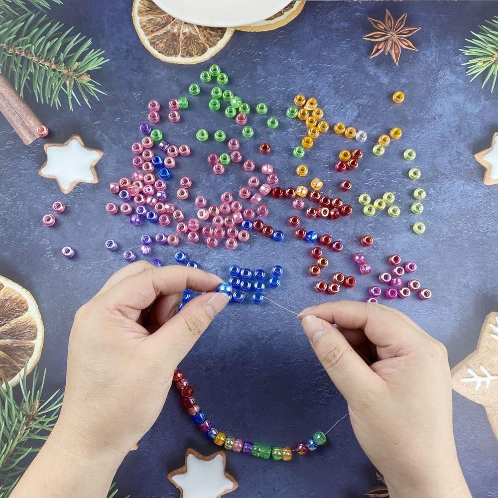 300 Pieces Pony Beads AB Colors Acrylic Pony Spacer Beads for DIY Crafts Braids Bracelet Jewelry Making (6x9mm, Pink AB) - Image 7