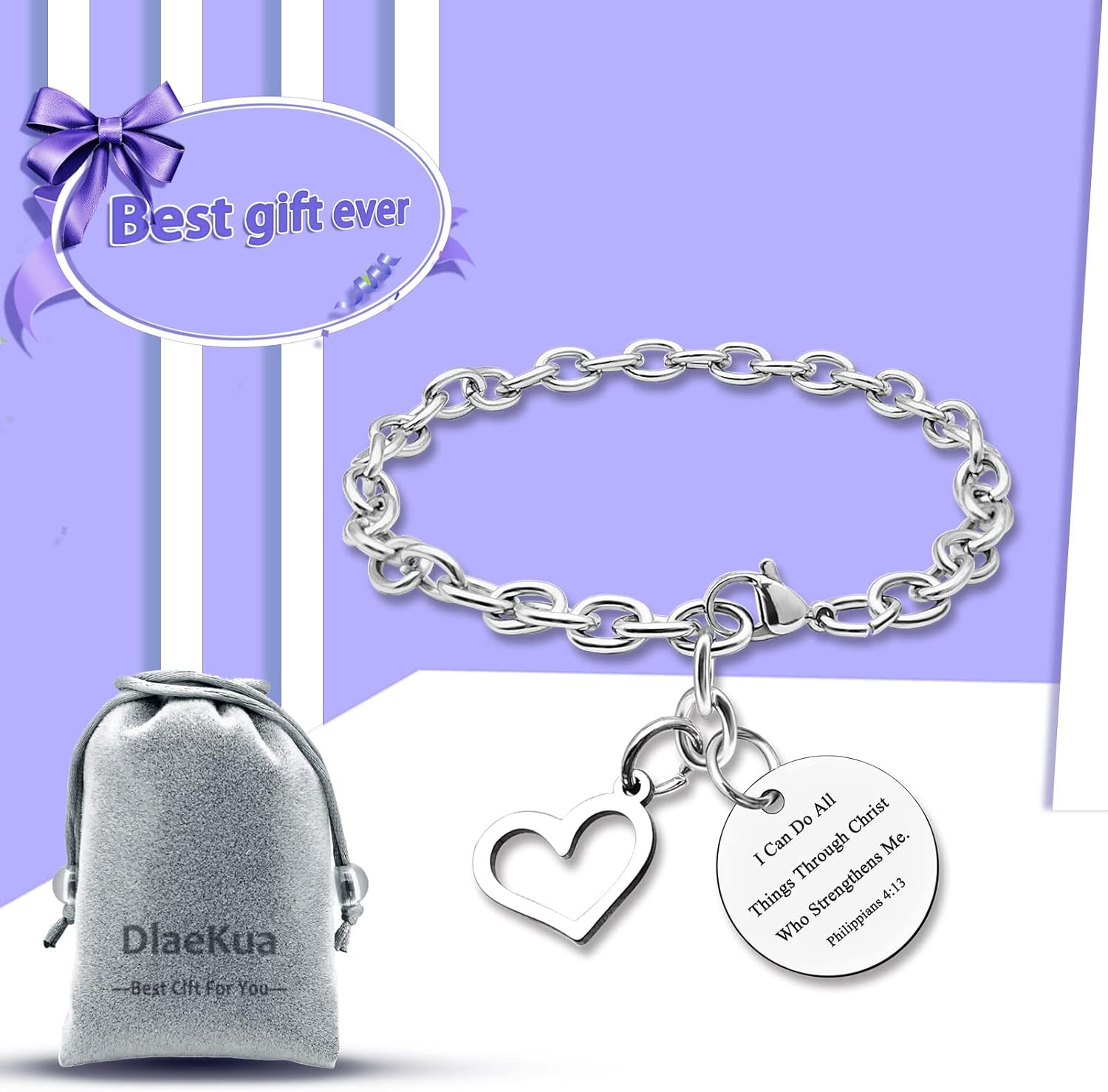 DlaeKua Christian Bracelet Jewelry I Can Do All Things Through Christ Who Strengthens Me Bracelet Gifts for Women Men Religious Gifts Bible Verse Jewelry Birthday Gifts Stainless Steel Chain Bracelet - Image 7