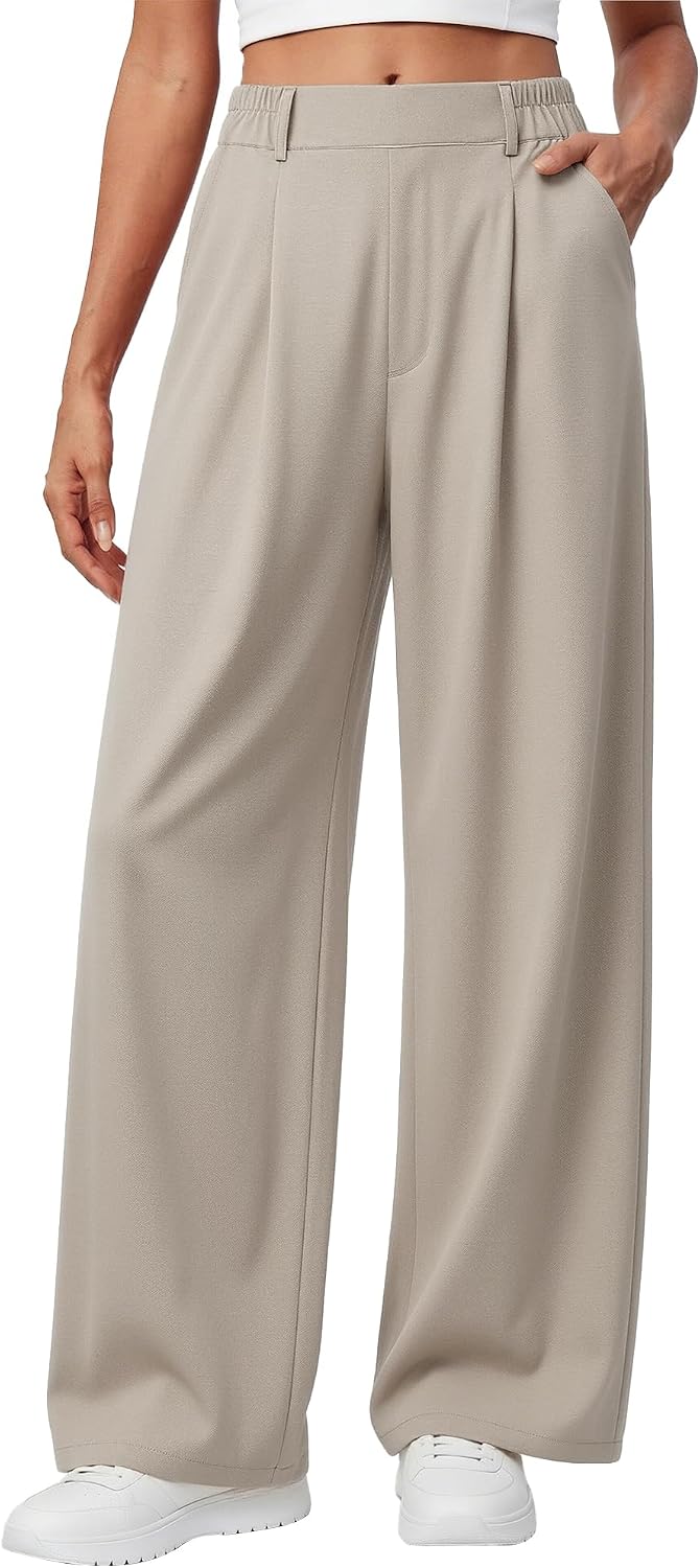 Womens Dress Pants Wide Leg Stretchy Work Pants with Pockets High Waist Business Casual Palazzo Trousers Slacks