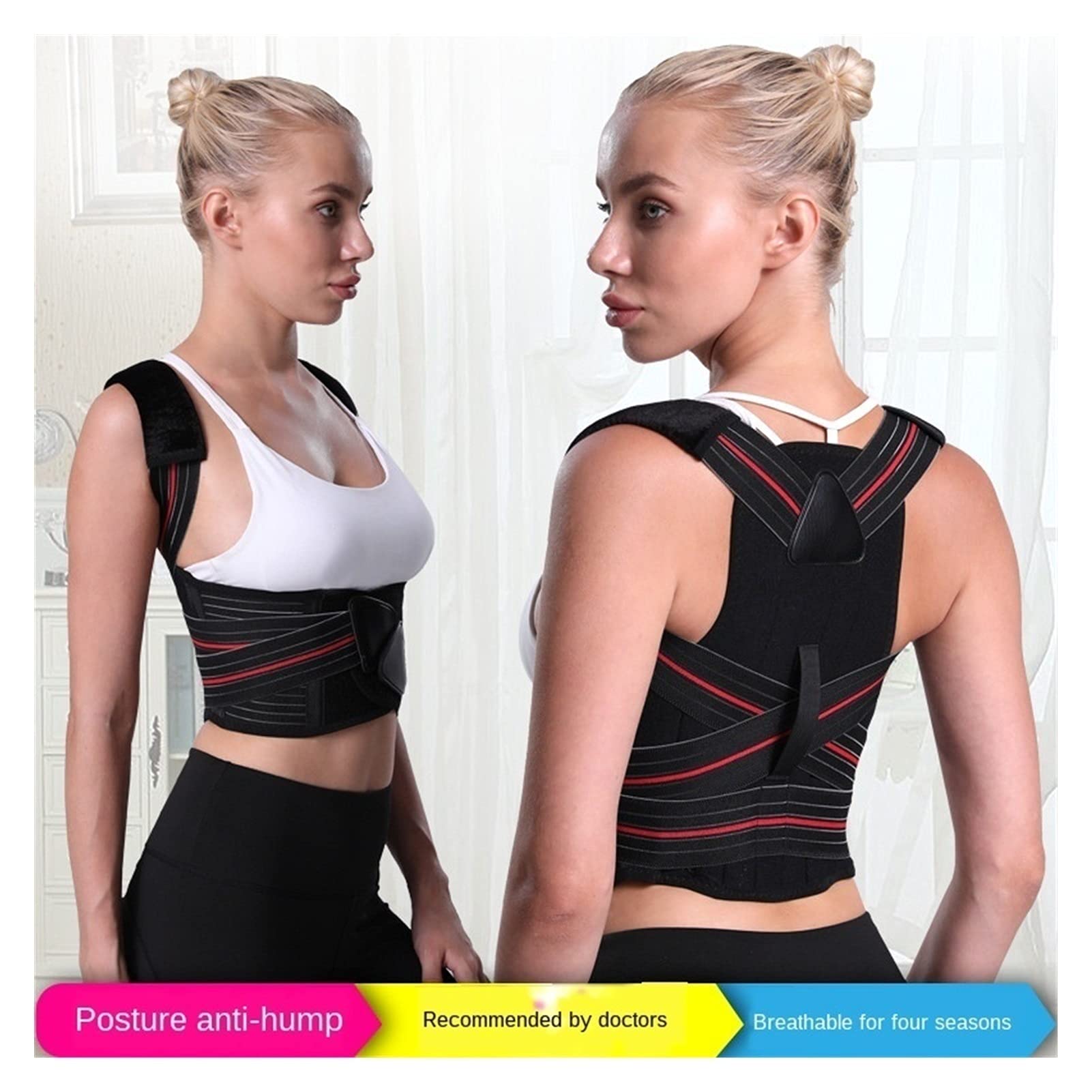 DSMYYXGS Corrector De Postura Mujeres Soporte para La Columna Vertebral Y La Espalda Que Proporciona Alivio del Dolor para El Cuello La Espalda Los Hombros Negro Ajustable