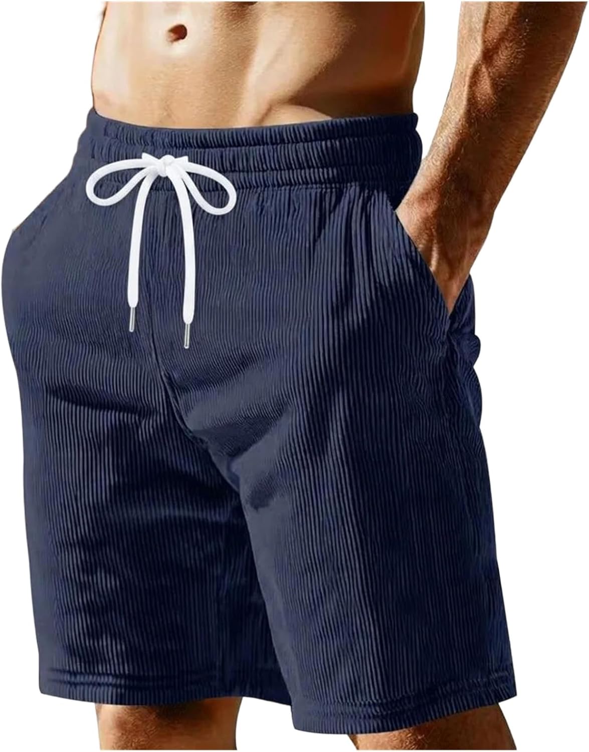 Mens Casual Shorts Drawstring Waist Lightweight Breathable Loose Fit Solid Color Summer Everyday Shorts