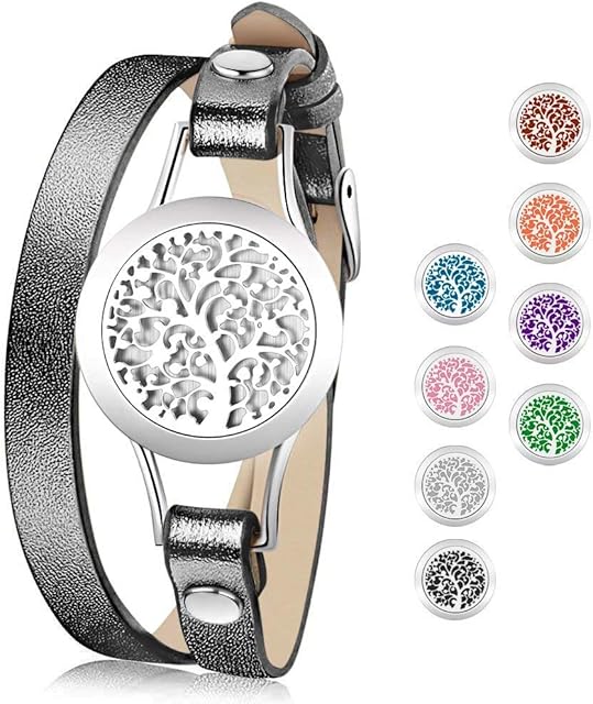 Aromatherapy Bracelet, Romanda Essential Oils Diffuser Leather Band with 8 Color Felt Pads,Hypoallergenic Stainless Steel Locket for Girl and Women Valentine's Day Gifts