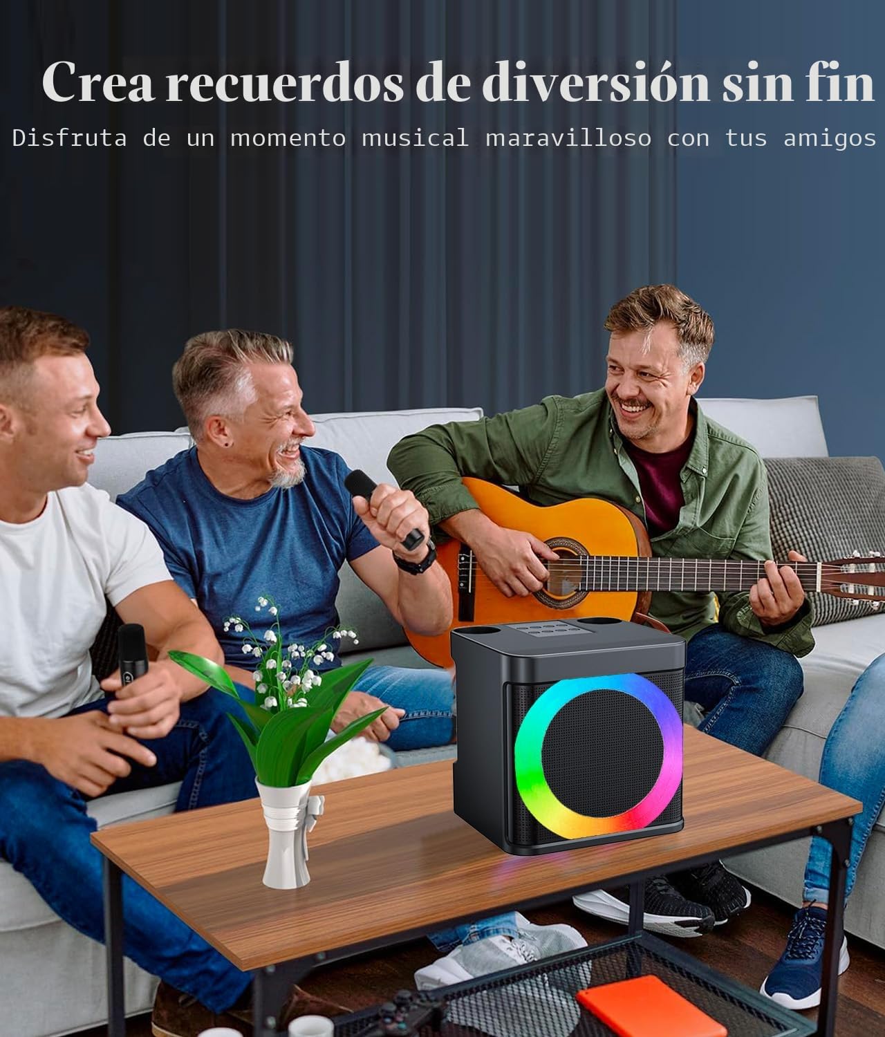 Máquina de karaoke para adultos y niños con 2 micrófonos inalámbricos UHF, altavoz Bluetooth portátil, sistema de altavoces PA con luces LED de fiesta para fiesta en casa, picnic, coche, al aire libre