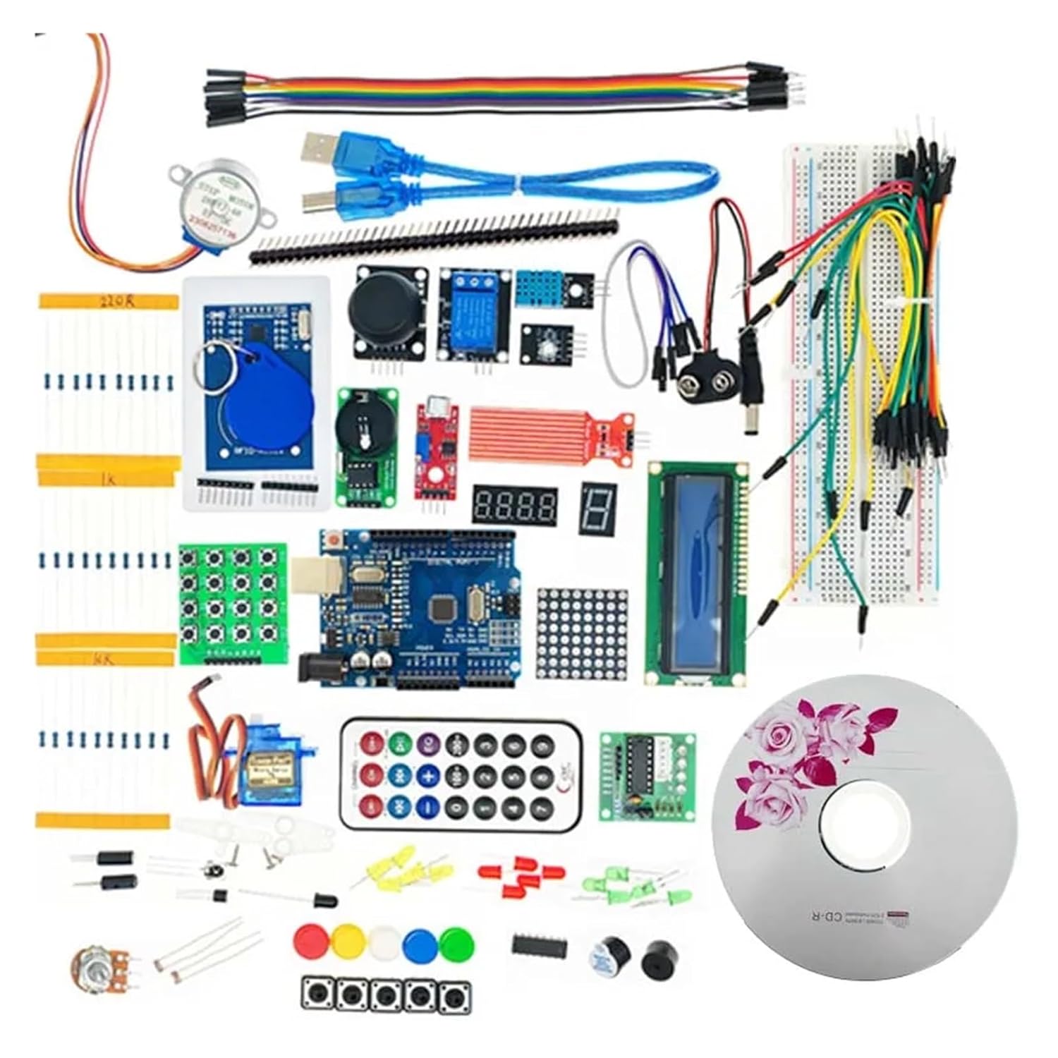 Generic Compatible for Uno R3 Starter Kit - Complete Set with Breadboard, Stepper Motor, Servo, 1602 LCD, Jumper Wires, and Holder
