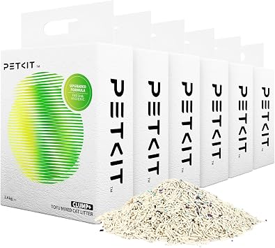PETKIT Upgraded Clump+ Tofu Mixed Cat Litter, Water Flushable,Ultra Absorbent and Fast Drying, 100% Natural Ingredients Clumping Litter, Dust-Free Low Tracking Bentonite Litter 5.2lb6bags