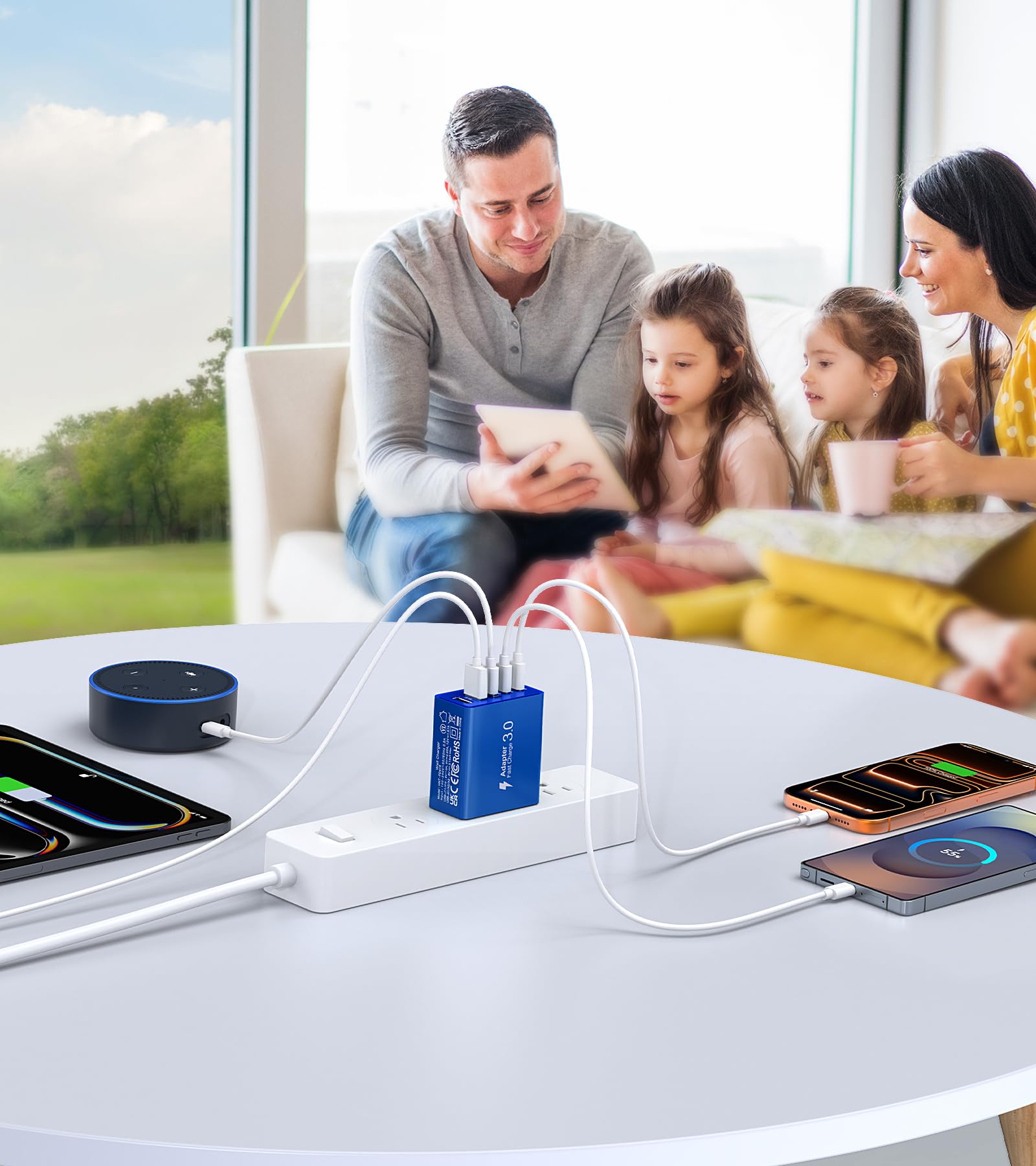 Chargeur rapide USB-C 50 W, lot de 2, bloc de charge PD+QC, adaptateur secteur, prise murale 5 ports, pour iPhone 15 14 13 12, Motorola, LG, Google Pixel