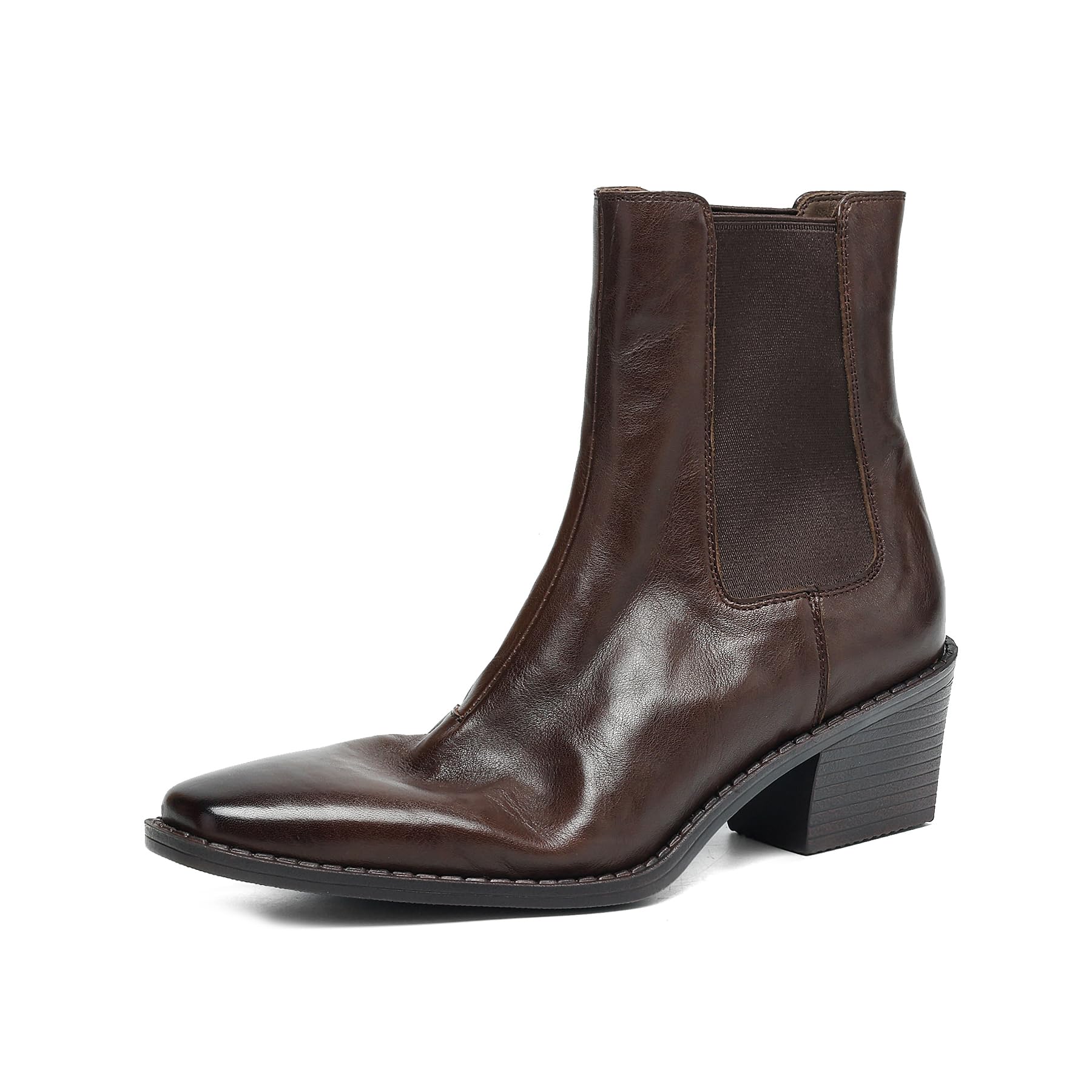 Womens Modern Chelsea Ankle Boots in Genuine Leather Square Toe Pull-On Bootie with a Low Block Heel