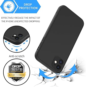 Case for iPhone 11 with 2 x Tempered Glass Screen Protector, Liquid Silicone iPhone 11 Case Soft TPU Slim Gel Rubber, Shockproof Anti-Scratch Bumper Phone Case Cover for iPhone 11, Black