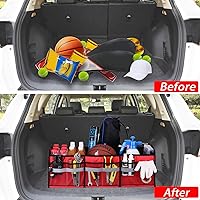 Vista 6 de Homeve Organizador plegable grande para maletero con múltiples bolsillos, organizador de almacenamiento de 3 compartimentos para automóvil, SUV