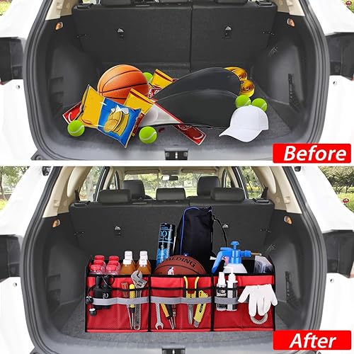 Miniatura 6 de Homeve Organizador plegable grande para maletero con múltiples bolsillos, organizador de almacenamiento de 3 compartimentos para automóvil, SUV