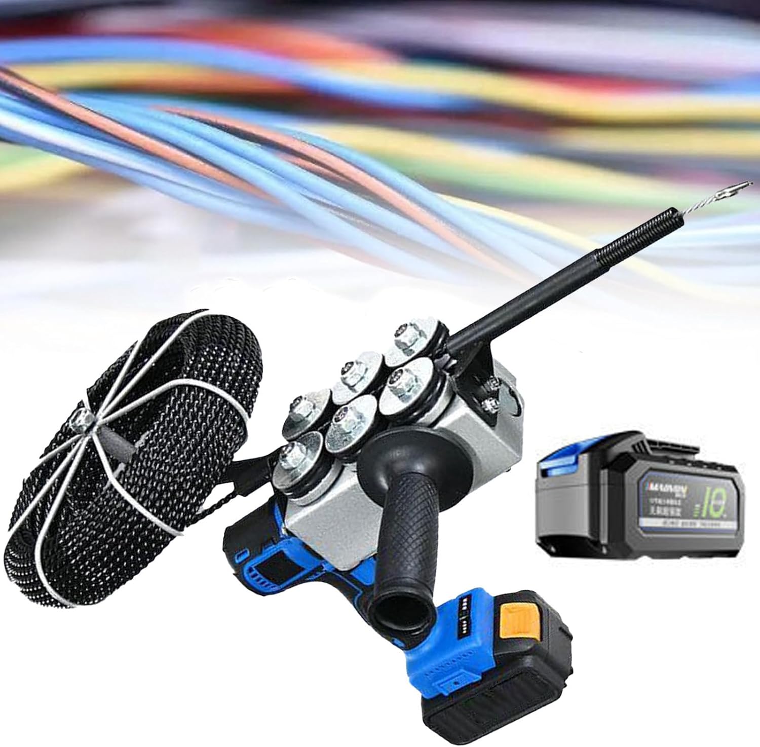 NYANS Lithium Motors, Cordless Fish Tape Professional Wire Threading Tool, Wire Cable Puller, Pull Force 150kg, with a Powerful Brushless Motor, for Construction Hydropower,1Battery(10cells)