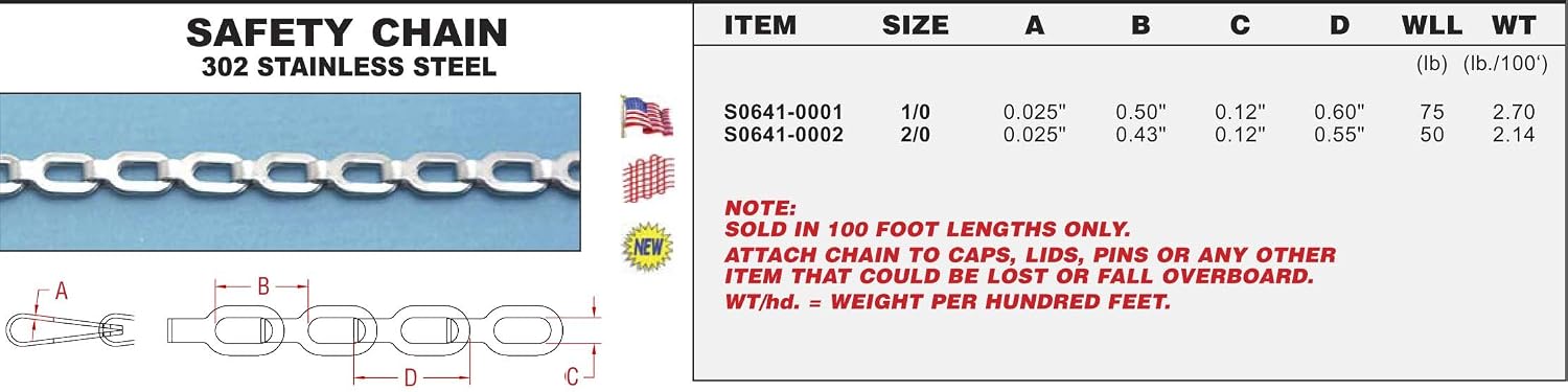 302 Stainless Steel Safety Chain 1/0 (S0641-0001)