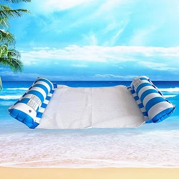 Inflatable Pool Chair – 2 Pack 4-in-1 Multi-Purpose Pool Floats Hammock with Manual Air Pump, Lightweight Pool Inflatables for Adults & Kids, Versatile Water Lounger for Beach, Pool Party