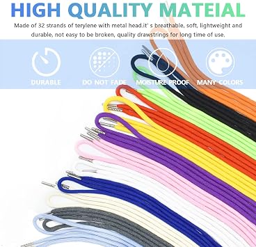 24Pcs 12 Colors Drawstring Replacement Drawstring Cords Clothing Drawstring Hoodies Drawstring with 4Pcs Drawstring Threaders and 10Pcs Plastic Cord Locks (51 Long)