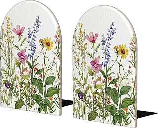 Spring Lavender Wild Flowers Bookends Decorative Herbs Summer Book Ends for Shelves Heavy Books Holder Organizer Non-Slip Desk Book End for Kids Room Office School Kitchen Desktop Decor 1 Pairs