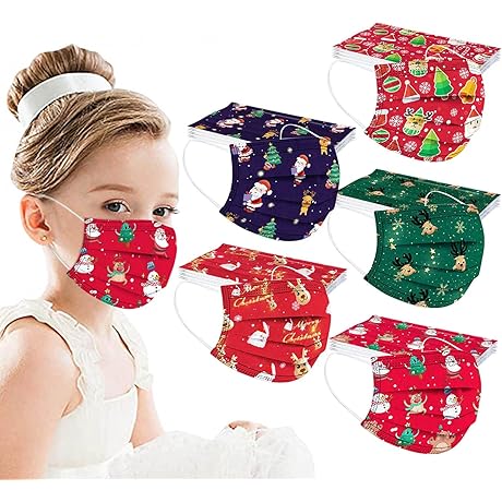 50Pcs Kids Christmas Disposable Masks