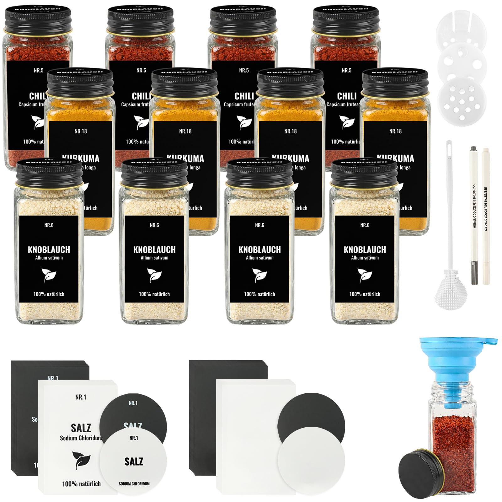 JAECU 12Pcs Glass Spice Jars with Aluminium Lids 120ml Square Spice Bottle