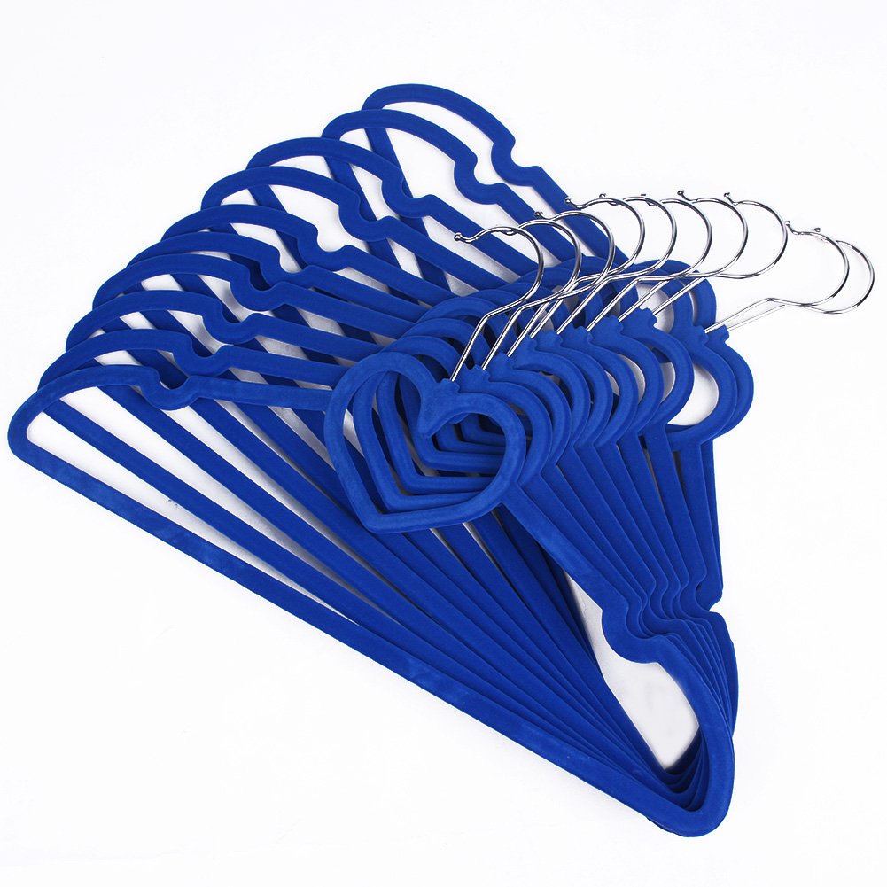 10 Piezas Percha, Colgante de Ropa Antideslizante, Terciopelo en Forma de corazón, Percha para Ahorrar Espacio, Camisas, Pantalones, Blusas, Bufandas, Abrigos(Azul)